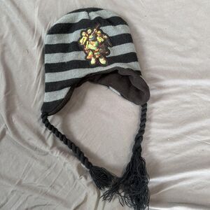 Teenage Mutant Ninja Turtles Ear Flap Knit Beanie Hat Black Gray Stripes Kids